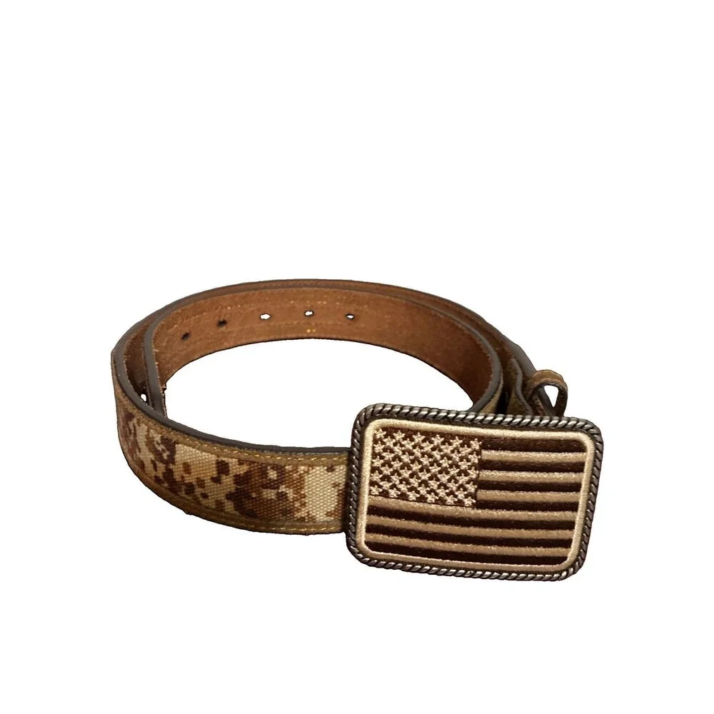 Ariat Mens Desert Camo American Flag Leather Belt Size 30 Western